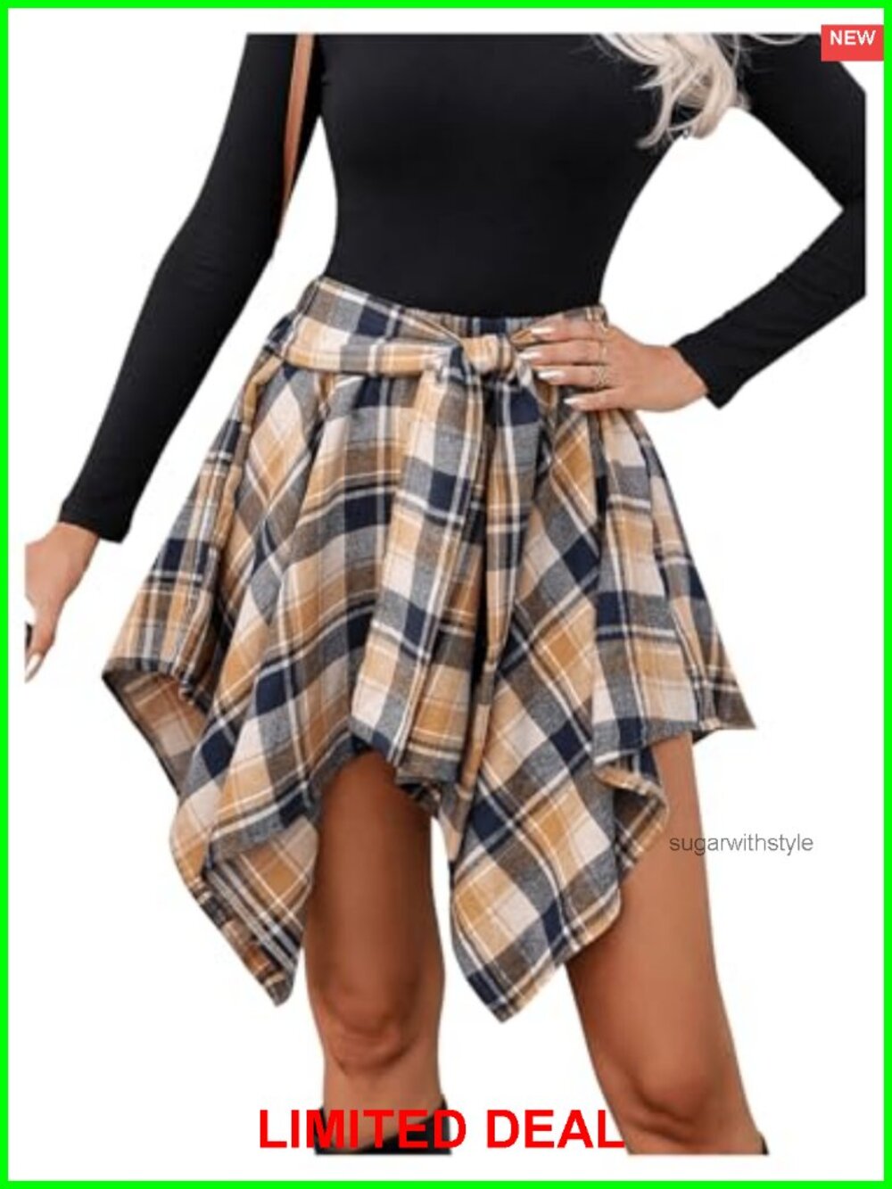 Plaid Asymmetrical Hanky Hem High Waisted Tie Front Mini Skirt
